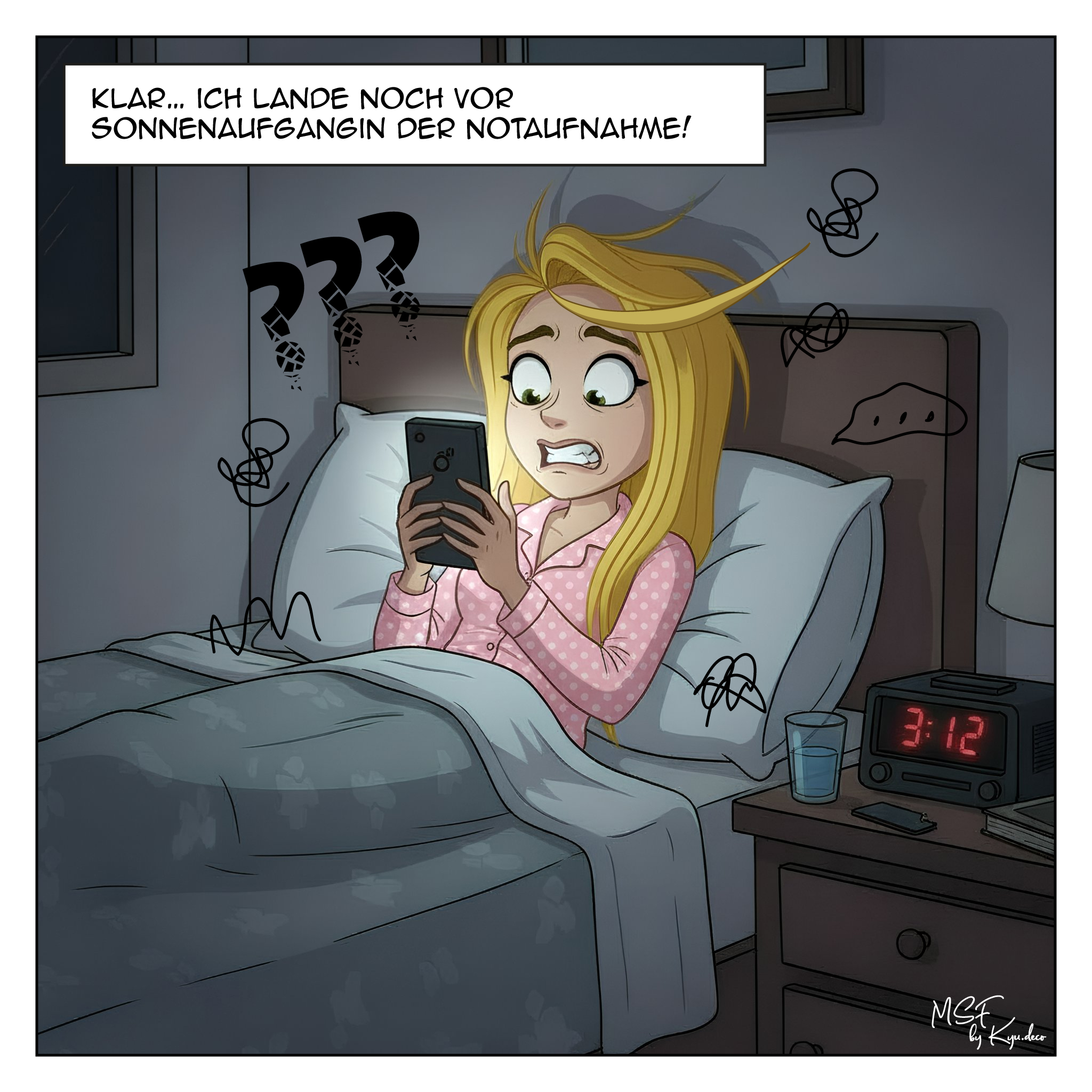 Frau liegt nachts wach im Bett und googelt Symptome, Gedankenkarussell und nächtliche Unruhe im Tagebuch einer (ex?) Angstgeplagten