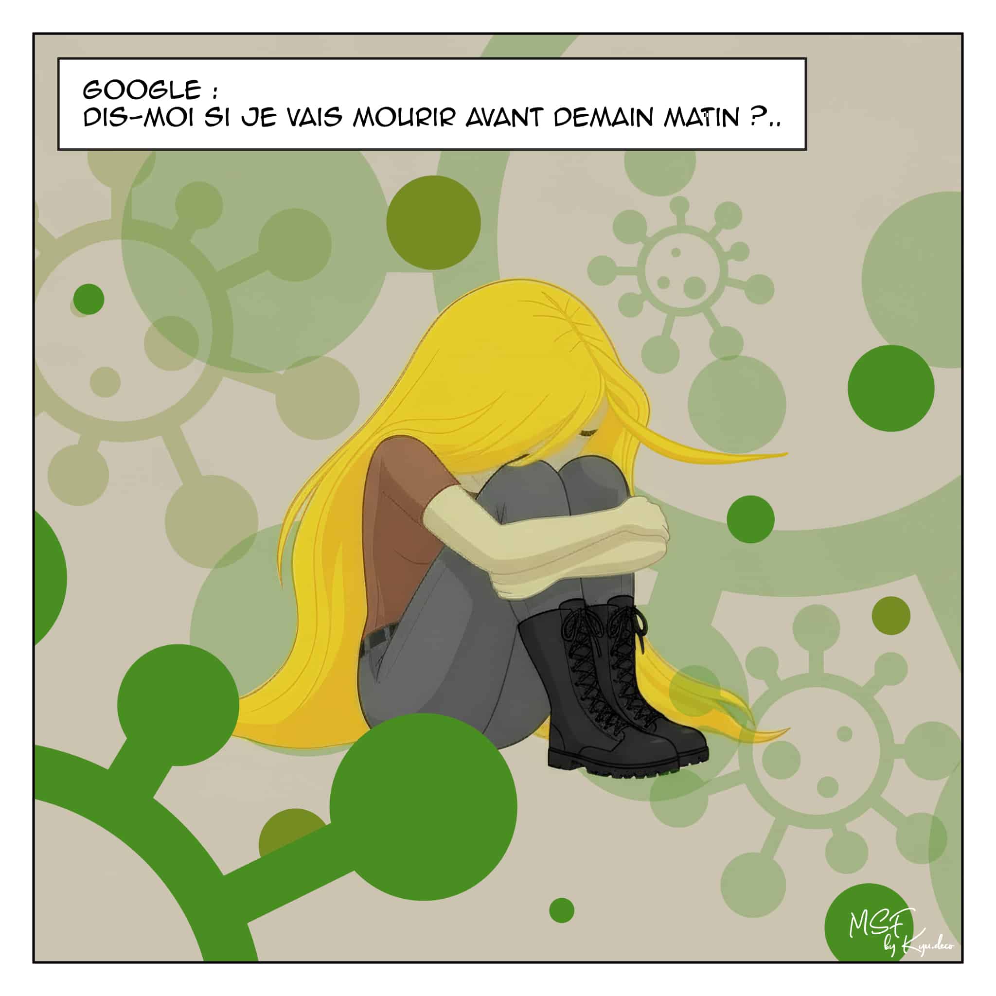 Femme assise après une nuit blanche, épuisée et pensive, illustrant le lendemain de crise d’angoisse.