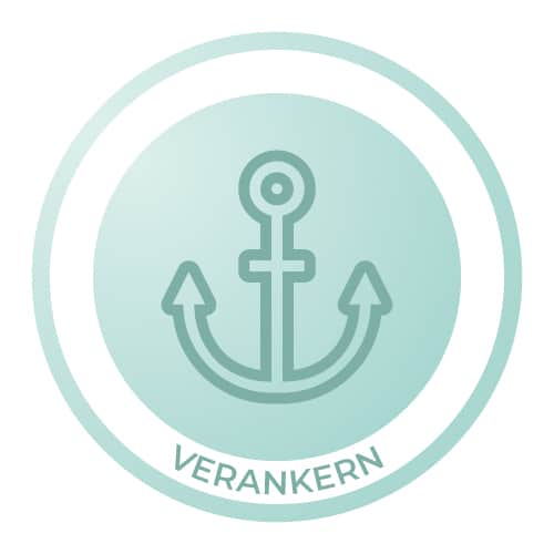Anker-Symbol in einem türkisfarbenen Kreis. Es steht für die Phase «Verankern» der MSF Compass Method™: neue Gewohnheiten festigen und Veränderungen nachhaltig im Alltag integrieren.