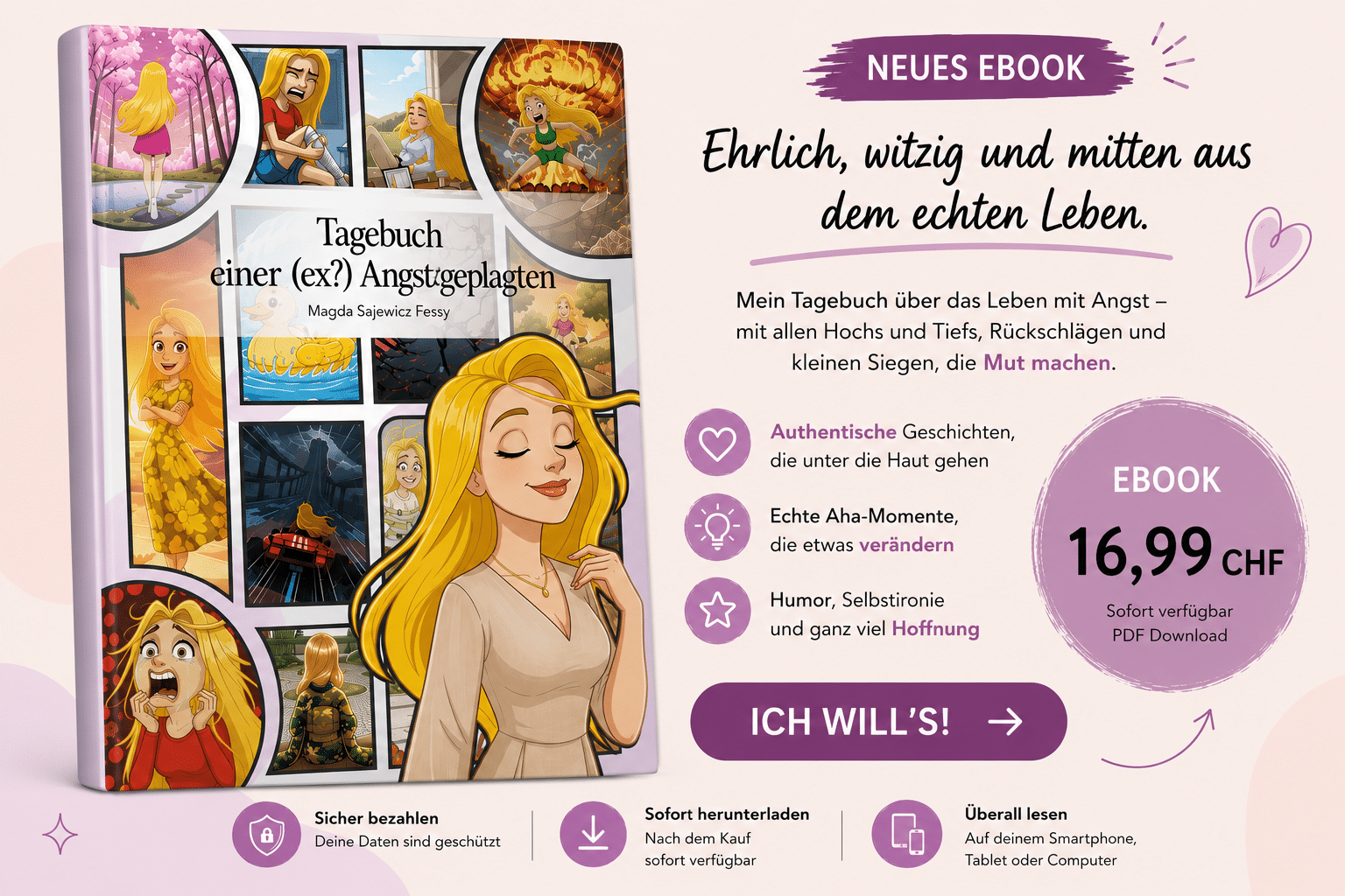 Magda Sajewicz Fessy präsentiert das E-Book „Tagebuch einer (ex?) Angstgeplagten“ – eine persönliche Geschichte über Angst, Panikattacken und den Weg zurück zu innerer Ruhe.