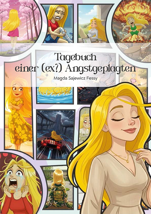 Cover des E-Books „Das Tagebuch einer (Ex?) Angstgeplagten“. Eine illustrierte Geschichte über Angst, Panikattacken, Overthinking und den Weg zu mehr Gelassenheit.