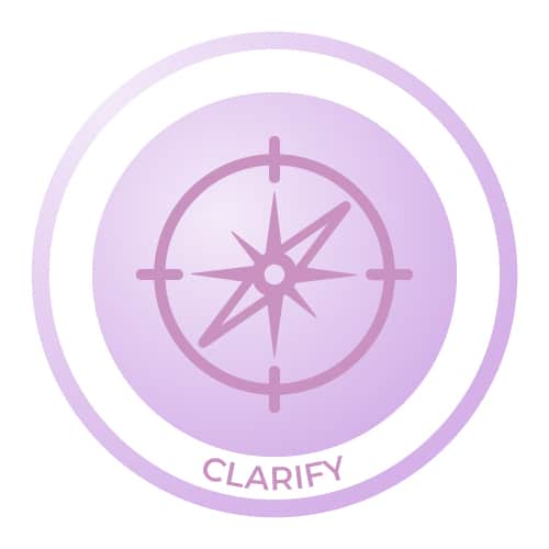 Compass icon representing the "Clarity" phase of the MSF Compass™ Method: gaining self-awareness, identifying personal patterns, and finding greater clarity.