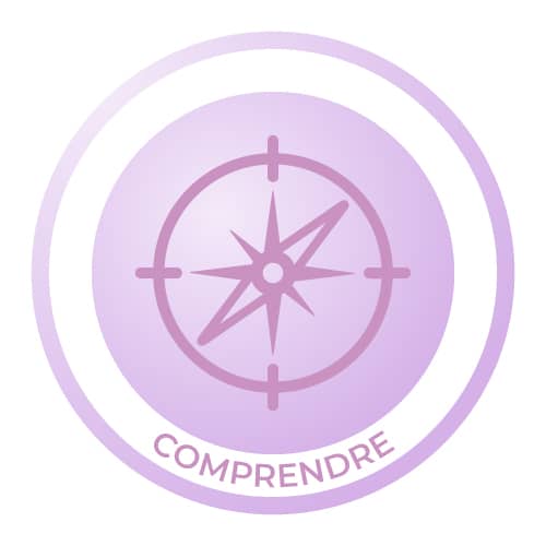 Icône en forme de boussole représentant la phase « Comprendre » de la méthode MSF Compass™ : mieux se connaître, identifier ses schémas et gagner en clarté.