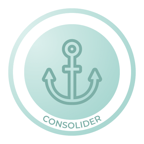 Icône en forme d'ancre représentant la phase « Consolider » de la méthode MSF Compass™ : ancrer durablement les changements et avancer avec confiance vers l'avenir.