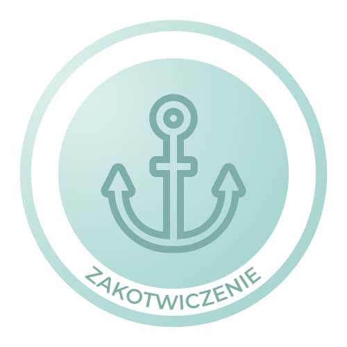 Ikona kotwicy przedstawiająca etap „Zakotwiczenie” w metodzie MSF Compass™: trwałe utrwalanie pozytywnych zmian, budowanie nowych nawyków oraz pewne podążanie naprzód zgodnie ze swoimi wartościami i wizją przyszłości.