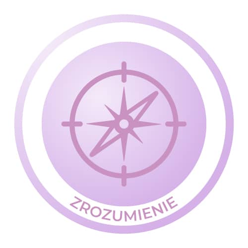 Ikona kompasu przedstawiająca etap „Zrozumienie” w metodzie MSF Compass™: lepsze poznanie siebie, rozpoznanie własnych schematów myślenia i działania oraz uzyskanie większej jasności co do swojej sytuacji i kierunku rozwoju.