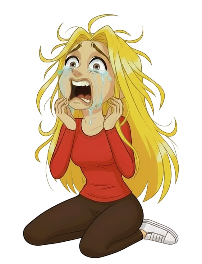 Illustration of a distressed woman crying and experiencing a panic attack.